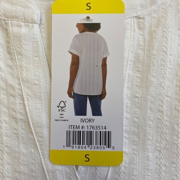 Matty M Ladies' Cotton Popover Top, Off-White/Ivory, Tunic Length, Small NWT - Picture 5 of 12